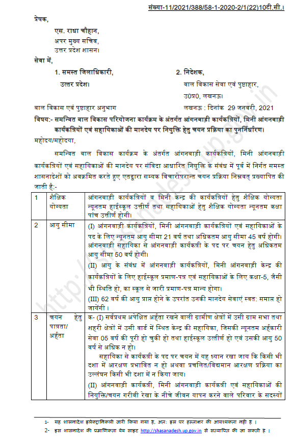 up aanganbadi bharati 2021 shasna adesh
