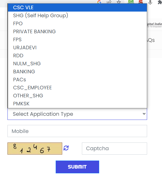 CSC center application type