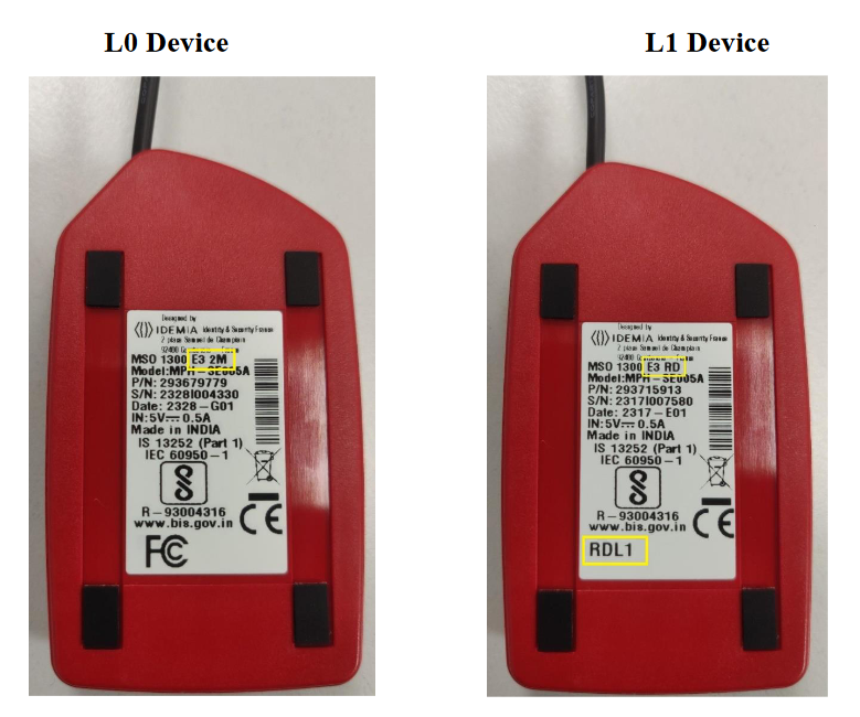 Mopho L0 and L1 Biometric Device Difference