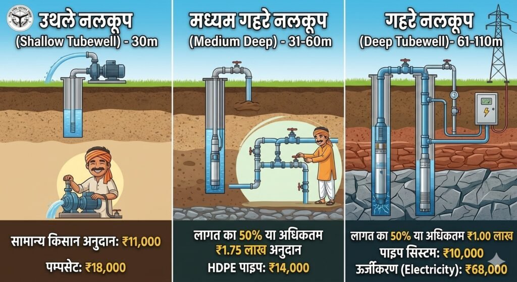 Types of Tubewells under UP Nishulk Boring Scheme